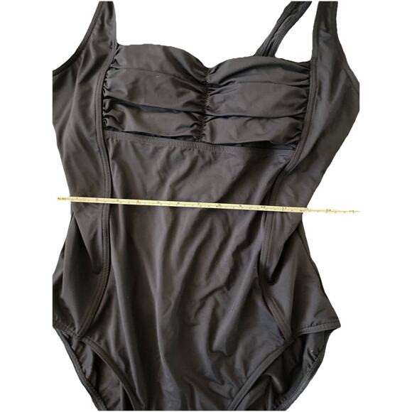 Calvin Klein Ruched One Piece Swimsuit Tummy Control Shaping Square Neck Size 14 - Picture 2 of 6